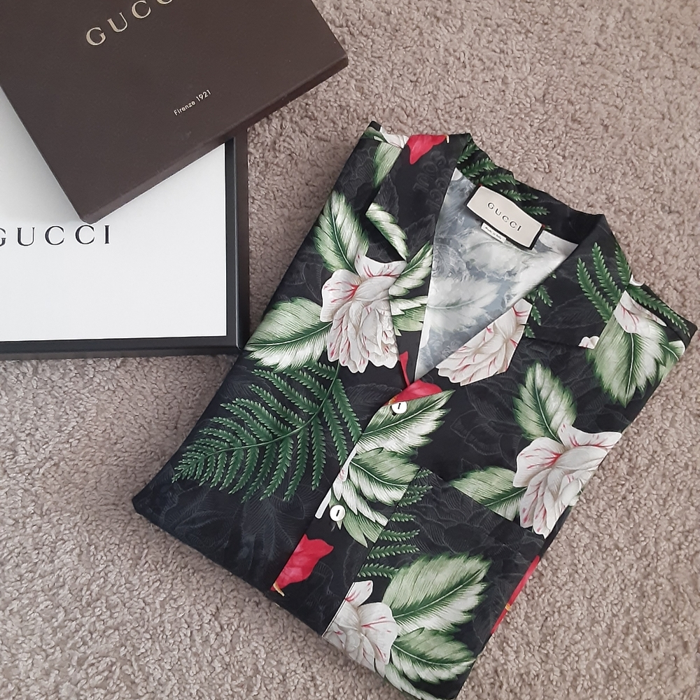 MEN'S GUCCI HAWAIIAN FLORAL PRINT SHORT SLEEVE SHIRT